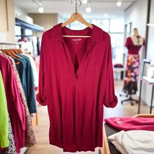 Soft Surroundings Women's 2X Red Raspberry Ribbed 3/4 Sleeve or L/S Tunic Blouse